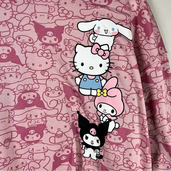 NWT Sanrio Hello Kitty & Friends AOP Pink Long Sleeve Crewneck Sweatshirt XL - Picture 4 of 9